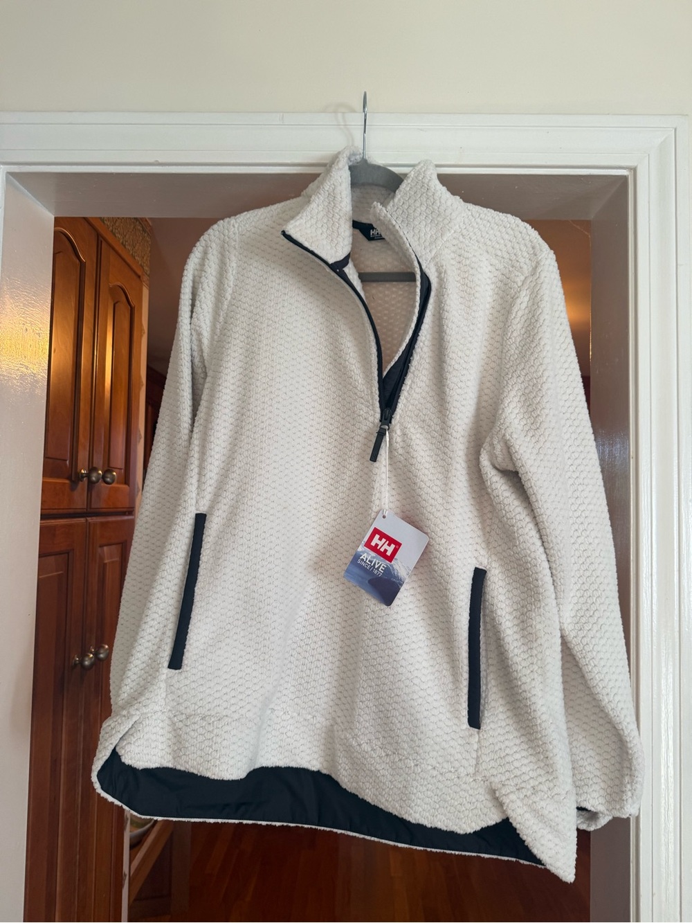 Helly Hansen women’s Cream Zip-Front Fleece with Black Trim